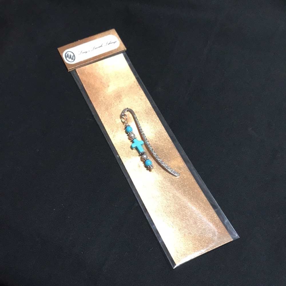 Metal Shepherd's Hook Bookmark w/Metal & Turquoise Magnesite Gemstone Beads
